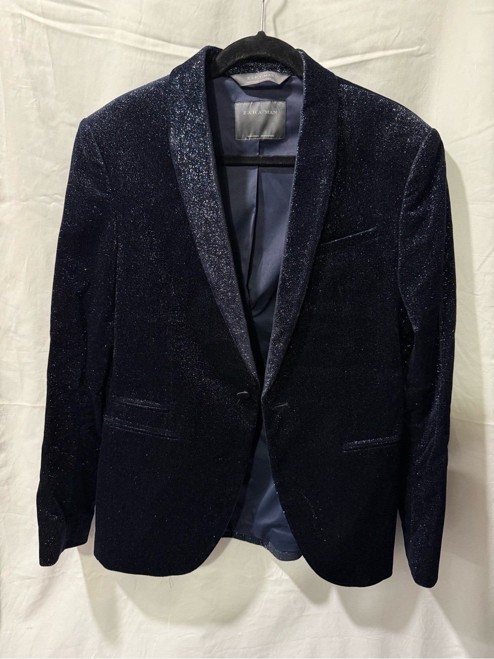 Zara Men's Sparkle Navy Velvet Blazer